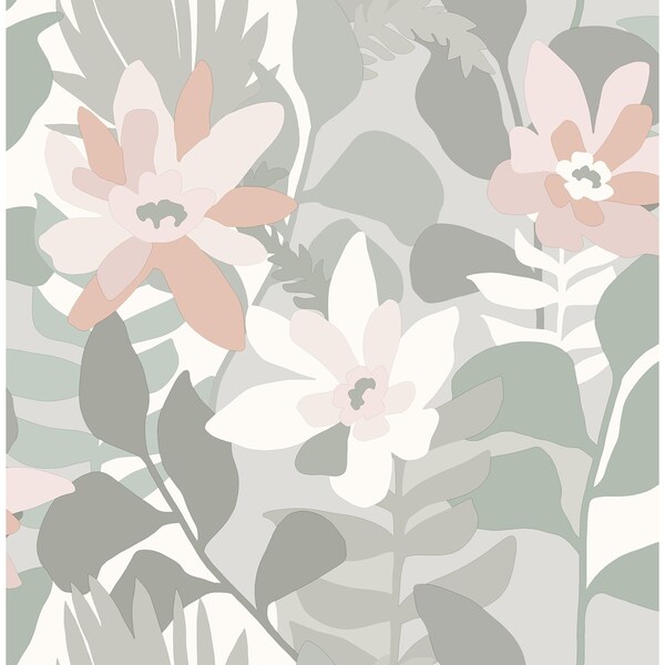 Manhattan Comfort Preston Koko Grey Floral 33 ft L X 205 in W Wallpaper BR4014-26454 - main